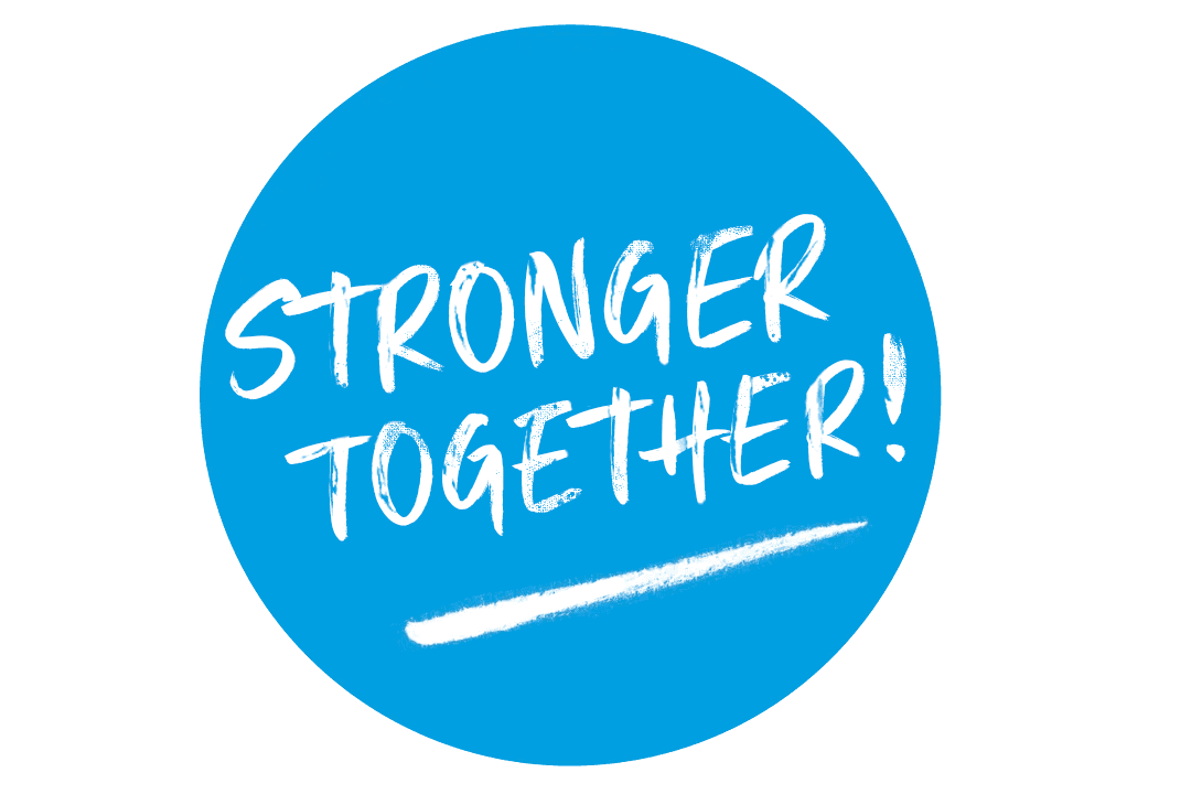 Stronger together on blue button